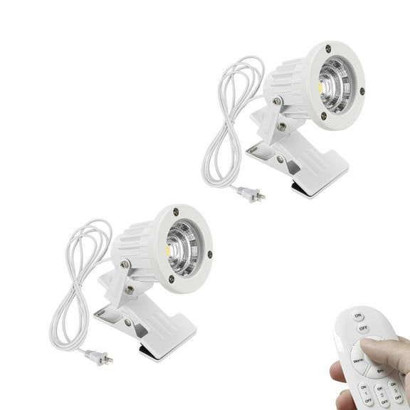 KAYYELAMP 2-Pack Remote Control Clip Mount 7W Spot Light Dimmable Focus Lighting 16.4 Feet Plug in Cord White Modern Design for Background Rental House Store Billboard Waterproof