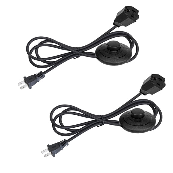 KAYYELAMP 2 Pcs Foot-Activated Pedal Switch Extension Cord with 3-Prong Female Plug - 5.9 Ft Black Weave Plug Outlet Power Wire for Lamps Lighting Accessory Part DIY Project