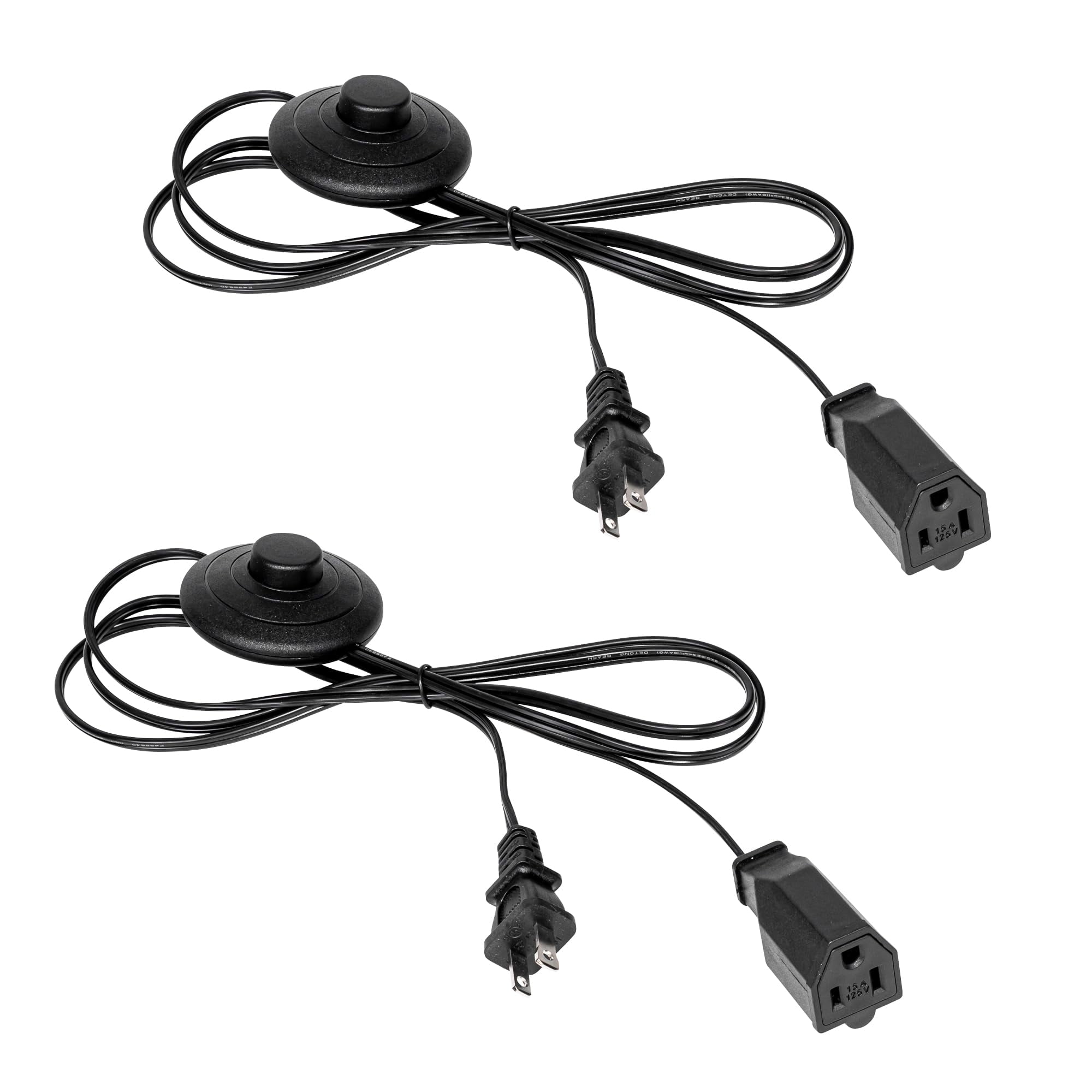 KAYYELAMP 2 Pcs Foot-Activated Pedal Switch Extension Cord with 3-Prong Female Plug - 5.9 Ft Light Black Cable Plug Outlet Power Wire for Lamps, Indoor Lighting Accessory Part DIY Project