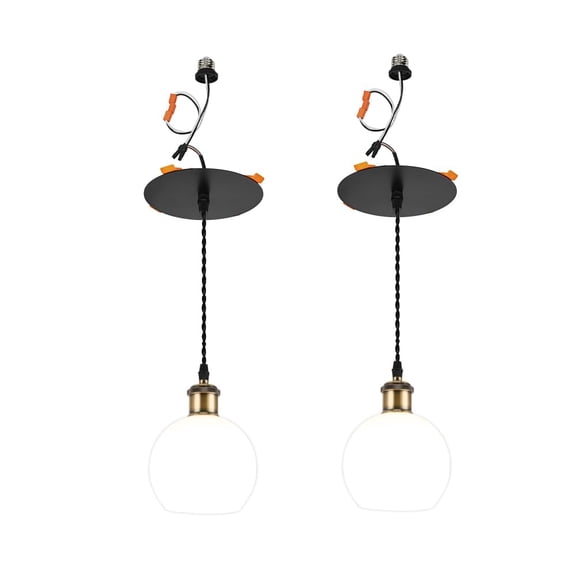 KAYYELAMP 2 Pcs Recessed Light Conversion Kit for E26 Recessed Mount Cans Bronze Base White Glass Ball Shade Hanging Light Vintage Design for Kitchen Corridor Office(No Bulb)