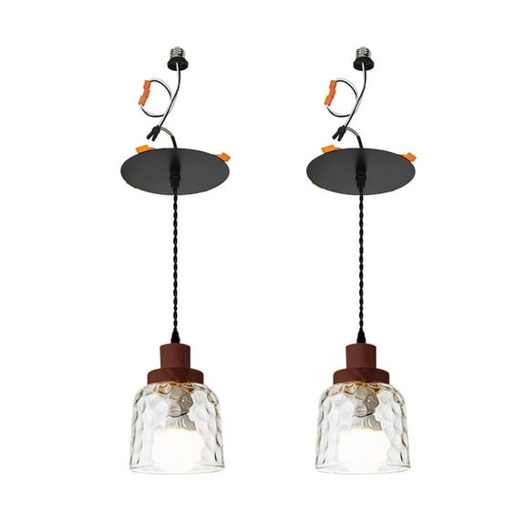 KAYYELAMP 2 Pcs Recessed Light Conversion Kit for E26 Recessed Mount Cans Walnut Base Clear Glass Shade Hanging Light Vintage Design for Kitchen Corridor Office(No Bulb)