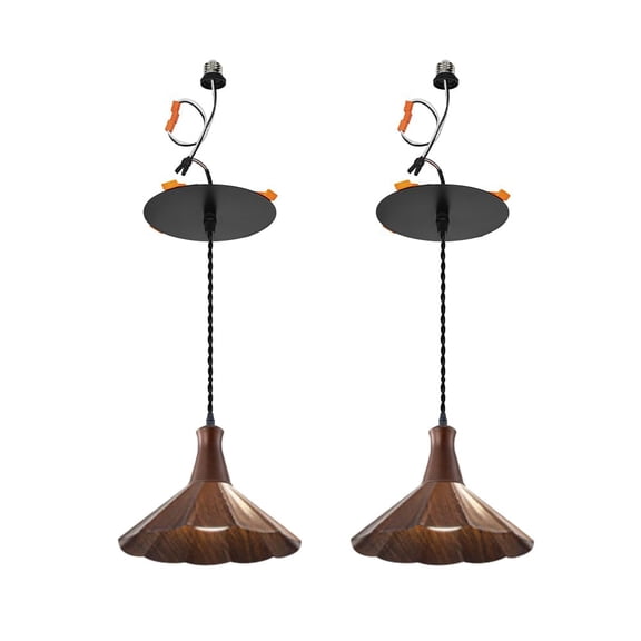 KAYYELAMP 2 Pcs Recessed Light Conversion Kit for E26 Recessed Mount Cans Walnut Base Metal Shade Hanging Light Wabi-sabi Style for Kitchen Corridor Office(No Bulb)