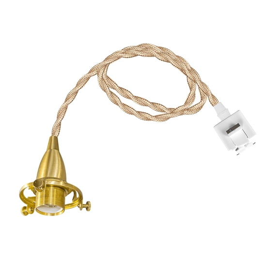 KAYYELAMP 23.6 inches Light Gold Twisted Cord Brass E12 Base J-Type Track Light Vintage Design for Kitchen Dining Room Loft Home(No Bulb, Track)