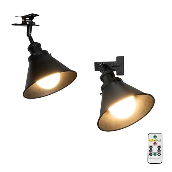 KAYYELAMP 2Pcs Rechargeable Battery Dimmable Clamp Light Wireless Remote Timing LED Clip Lighting Retro Design for Bedsides Shelf Bookshelf Splint Billboards Black Metal