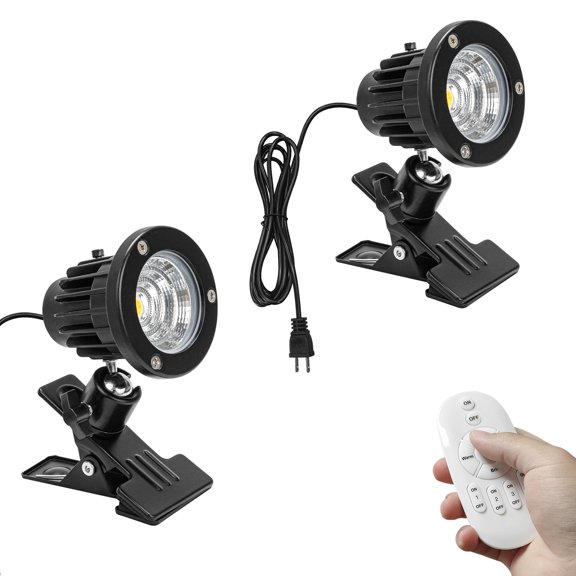 KAYYELAMP 2Pcs Remote Dimming Waterproof Landscape Clip Spot Light 9.8 Feet Plug in Cord Adjusted Direction Freely for Signboard Fence Indoors Outdoors Focused Light