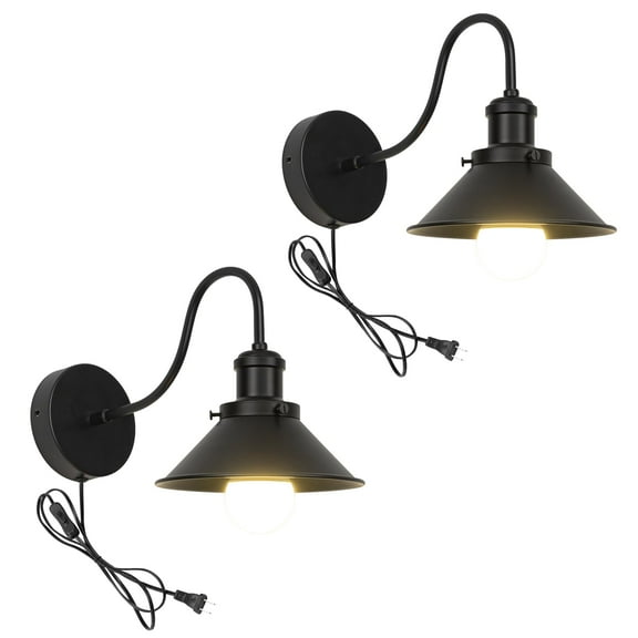KAYYELAMP 2Pcs Wall Sconce UL Plug-in Cord Black Gooseneck With Black Iron Shade Minimalist Style Wall Light Fixture For Cabinet Kitchen Hotel Bulb Sold Separately