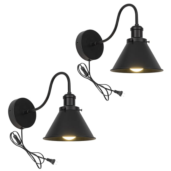 KAYYELAMP 2Pcs Wall Sconce UL Plug-in Cord Black Gooseneck With Black Iron Shade Retro Minimalist Style Wall Light Fixture For Cabinet Kitchen Hotel Bulb Sold Separately