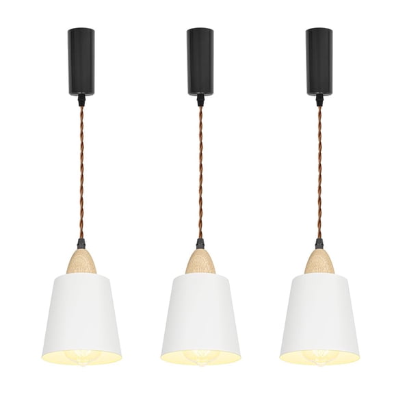 KAYYELAMP 3.2-Foot Adjusted Cable H-Type Track Lamp Metal White Shade Wood Base Vintage Pendant Lighting for Kitchen Dining Room 3-Pack(No Bulb, Track)