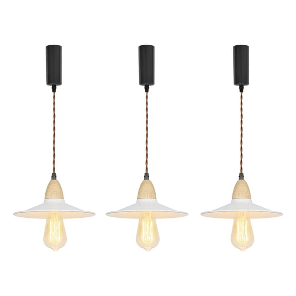KAYYELAMP 3.2-Foot Adjusted Cable H-Type Track Lamp White Metal Shade Wood Base Modern Pendant Lighting for Home Kitchen Dining Room 3-Pack(No Bulb, Track)