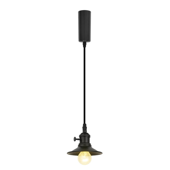 KAYYELAMP 3.2 Ft Adjusted Cord J-Type Track E26 Mini Base with Switch Black Shade Retro Design Track Pendant Light for Home Kitchen Sink Farmhouse(No Bulb, Track)