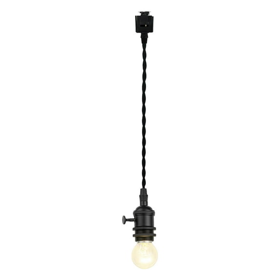 KAYYELAMP 3.2Feet Corded Track Lighting E26 Black Mini Base with Switch J-Type Track Pendant Light Retro Design for Kitchen Loft Dining Room Store(No Bulb, Track)