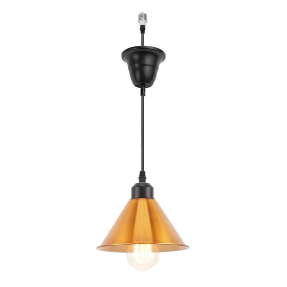 KAYYELAMP 3.2ft Adjustable Cord E26 Connection Industrial Style Gold Metal Black Base E26 Hanging Light for Kitchen Home Office 1 Pcs(No Bulb)