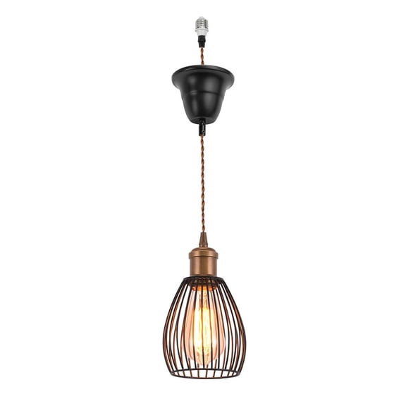 KAYYELAMP 3.2ft Adjustable Cord E26 Connection Replacement Hanging Light Vintage Copper Base Mini Cage Vintage Hanging Light for Farmhouse Home Store(No Bulb)