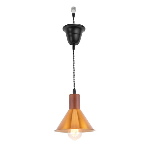 KAYYELAMP 3.2ft Adjustable Cord E26 Connection Vintage Style Gold Metal Walnut Base Hanging Light for Kitchen Home Office 1 Pcs(No Bulb)