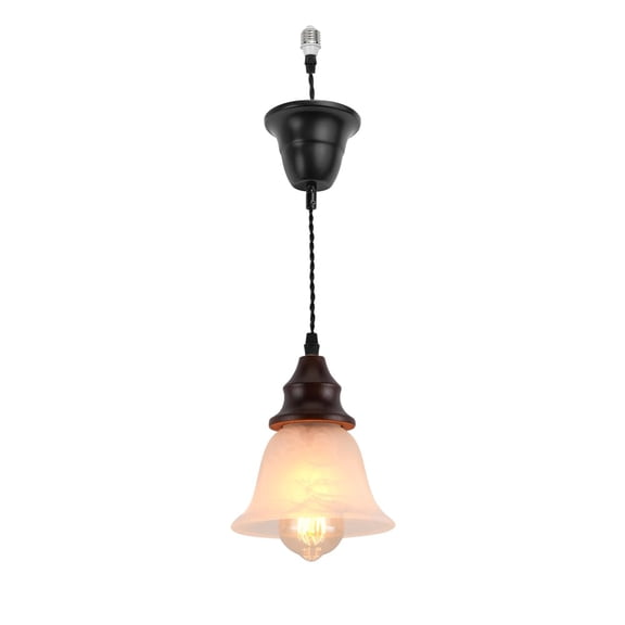 KAYYELAMP 3.2ft Adjustable Cord E26 Connection Vintage Walnut Base White Frosted Glass Shade Retro Hanging Light for Restaurant Home Office(No Bulb)