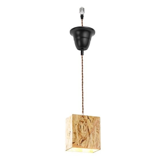 KAYYELAMP 3.2ft Adjustable Cord E26 Connection Wabi-Sabi Style Nordic Design Wood Rectangular Hanging Light for Kitchen Home Office 1 Pcs(No Bulb)