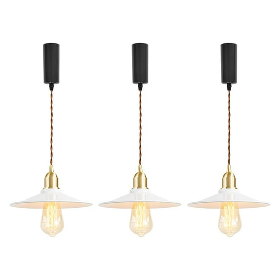 KAYYELAMP 3.2ft Adjustable Cord H-Type Track Pendant E26 Brass Base Black Metal Shade Industrial Style Hanging Light For Kitchen Home Office Vintage Decor 3-Pack