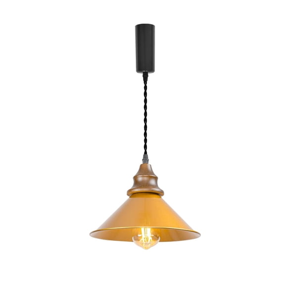 KAYYELAMP 3.2ft Adjustable Cord J-Type Track Pendant E26 Walnut Base Dia 10.2" Gold Metal Shade Hanging Light Vintage Decor for Kitchen Farmhouse 1 Pcs(No Bulb, Track)
