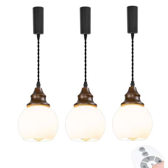 KAYYELAMP 3.2ft Adjustable Cord J-Type Track Pendant E26 Walnut Base White Glass Ball Shade Dimmable Hanging Light Vintage Decor for Kitchen Home Office 3 Pcs(No Track)