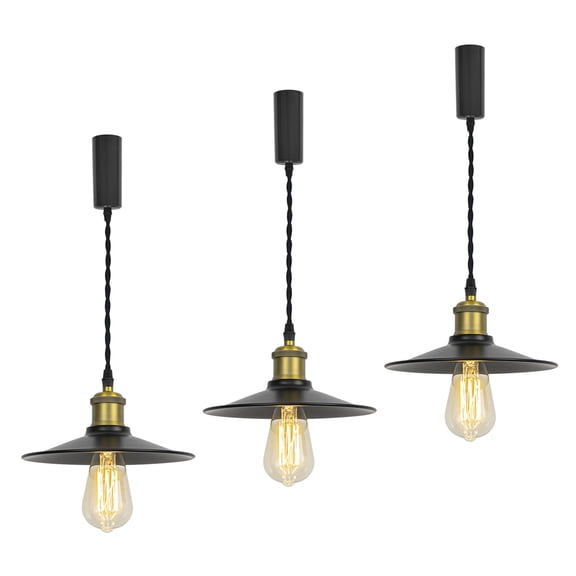 KAYYELAMP 3-Lights H-Type Track Lamp Matte gold bronze Base,Black Metal Shade,Adjusted Cord,Track Pendant Light for Kitchen Dining Table Loft,(No Bulb, Track)