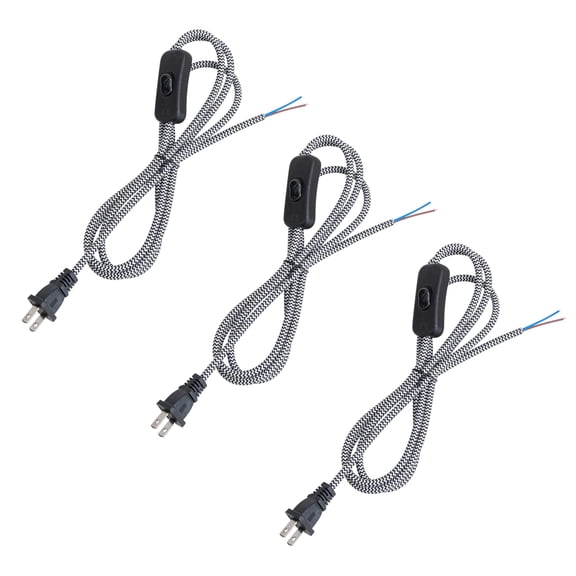 KAYYELAMP 3-Pack 15 Feet Plug in Outlet Electric Lamp Cord with On/Off Switch Black & White Weave Rope Cable Stripped Ends Ready for Wiring Light Accessory Part Vintage Design