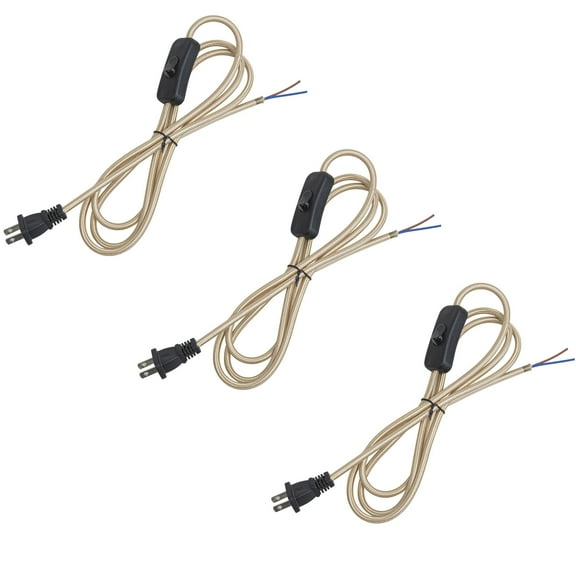 KAYYELAMP 3-Pack 15 Feet Plug in Outlet Electric Lamp Cord with On/Off Switch Light Gold Weave Rope Cable Stripped Ends Ready for Wiring Light Accessory Part Vintage Design
