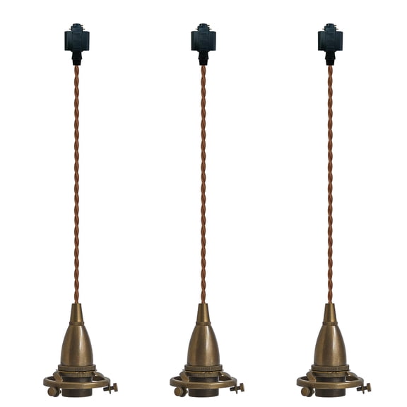 KAYYELAMP 3-Pack Antique Copper Mini E14 Base with Decor Ring H-Type Track Light 1.96Ft Twisted Cord Length Industrial Style Pendant for Kitchen Bar Store(No Bulb, Track)