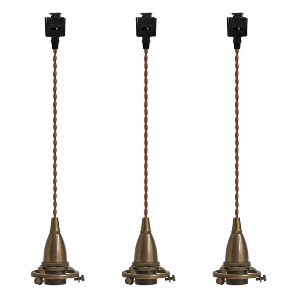 KAYYELAMP 3-Pack Antique Copper Mini E14 Base with Decor Ring J-Type Track Light 2.5Ft Twisted Cord Length Industrial Style Pendant for Kitchen Bar Store(No Bulb, Track)
