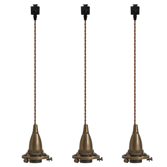 KAYYELAMP 3-Pack Antique Copper Mini E14 Base with Decor Ring J-Type Track Light 3.2Ft Twisted Cord Length Industrial Style Pendant for Kitchen Bar Store(No Bulb, Track)