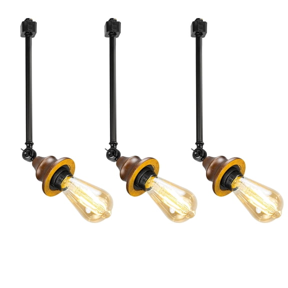 KAYYELAMP 3-Pack Black Metal 16.1" Height Track Light Walnut Base H-Type Adjustable Angle Lighting Vintage Style for Kitchen Living Room(No Bulb, Track)