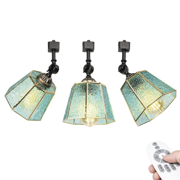KAYYELAMP 3-Pack Dimmable Track Mount Ceiling Light H-Type Adjustable Angle Tiffany-Style Blue E26 Vintage Track Head Lighting for Loft Wall Painting Hallway(No Bulb, Track)