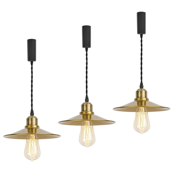 KAYYELAMP 3-Pack Gold Metal Shade and Base Vintage Track Lamp Adjusted Cable H-Type Track Pendant Lighting for Kitchen Dining Room Bar(No Bulb, Track)