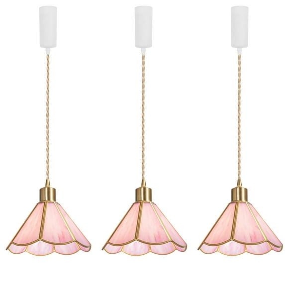 KAYYELAMP 3-Pack H-Type Pink Glass Track Lighting E26 Base 3.2 Feet Light Light Gold Twisted Cord Adjustable Pendant Art Deco Style for Kitchen Restaurant(No Bulb, Track)