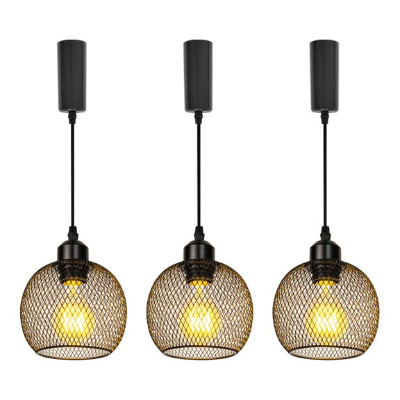 KAYYELAMP 3-Pack H-Type Rounded Hollow Metal Track Lighting E26 Base 3.2 Feet Light Adjustable Cord Pendant Vintage Design for Kitchen Restaurant(No Bulb, Track)