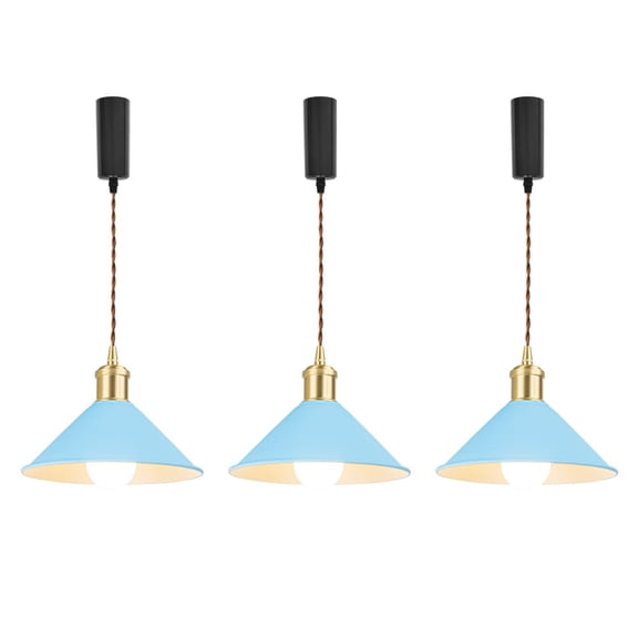 KAYYELAMP 3-Pack H-Type Track Light 3.2Ft Adjustable Cord Brass Base Blue Metal Shade Classic Style Pendant for Farmhouse Home Store(No Bulb, Track)