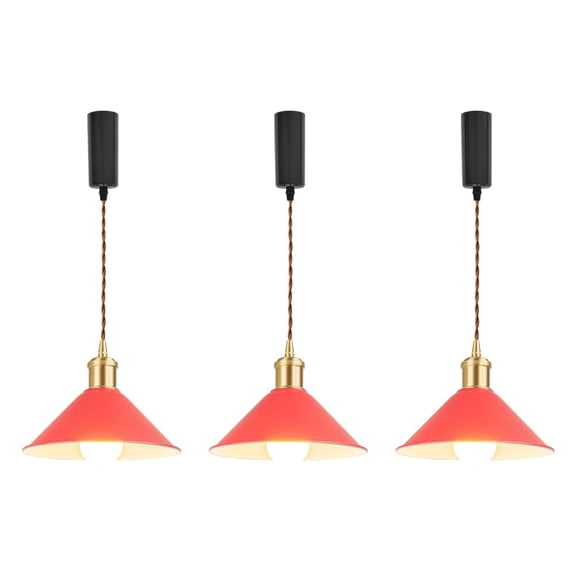 KAYYELAMP 3-Pack H-Type Track Light 3.2Ft Adjustable Cord Brass Base Red Metal Shade Classic Style Pendant for Farmhouse Home Store(No Bulb, Track)