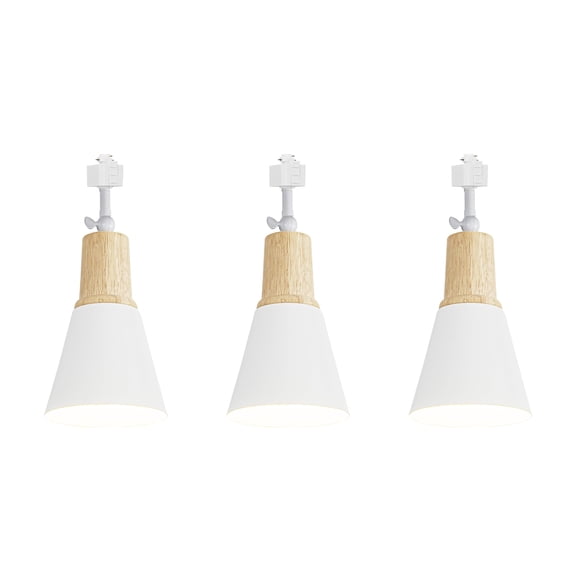 KAYYELAMP 3-Pack Halo System Adjustable Titl Angle Track Lighting E26 Wood Base White Metal Shade Vintage Design for Farmhouse Kitchen Sink Gallery Loft(No Bulb, Track)
