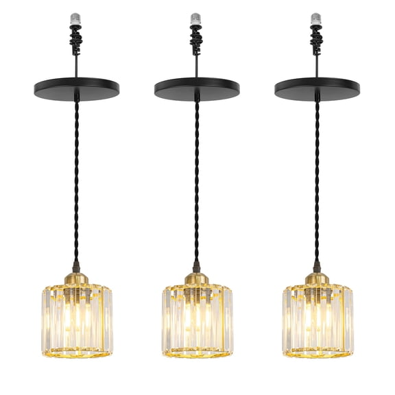 KAYYELAMP 3-Pack Hanging Light Crystal Lampshade Gold Base E26 Connection Modern Pendant Lamp Replacement Downlight for Kitchen Island Dining Table Loft(No Bulb)