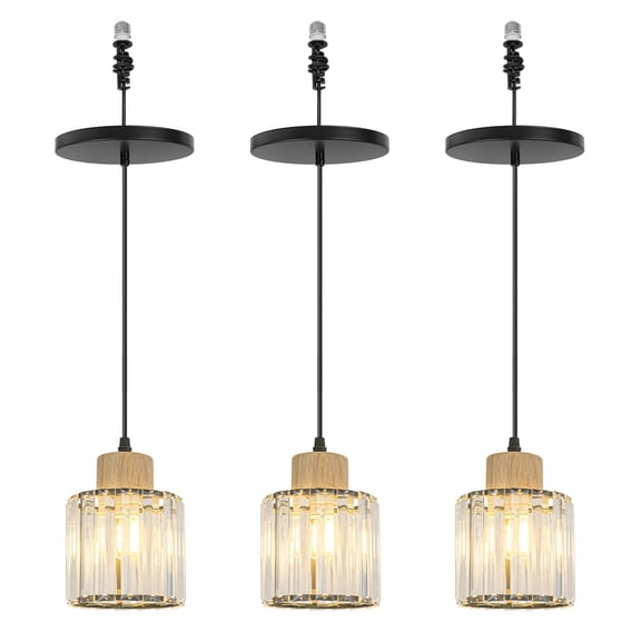 KAYYELAMP 3-Pack Hanging Light Crystal Lampshade Wood Base E26 Connection Modern Design Pendant Lamp Replacement Downlight for Kitchen Dining Table Loft(No Bulb)