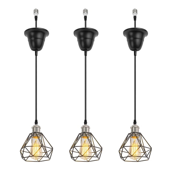 KAYYELAMP 3-Pack Hanging Light E26 Connection Bright Nickel Base Metal Hollow Shade Retro Pendant Lamp Replacement Downlight for Kitchen Island Dining Table Stairs(No Bulb)