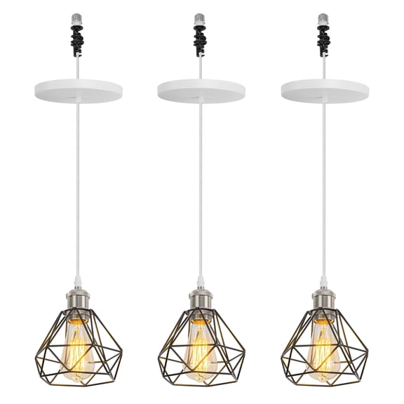KAYYELAMP 3-Pack Hanging Light E26 Connection Bright Nickel Base Metal Hollow Shade Retro Pendant Lamp Replacement Downlight for Kitchen Island Dining Table Loft(No Bulb)