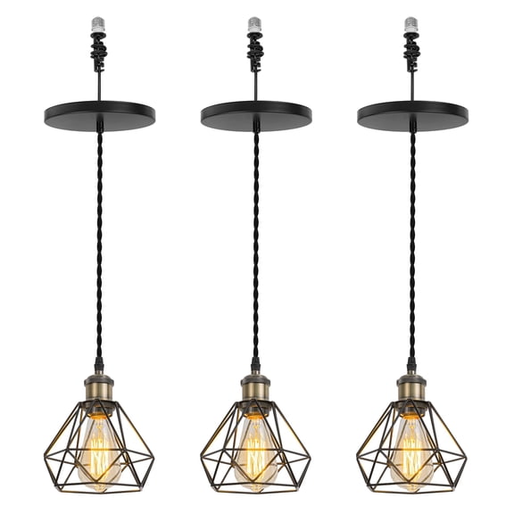 KAYYELAMP 3-Pack Hanging Light E26 Connection Bronze Base Metal Hollow Shade Retro Pendant Lamp Replacement Downlight for Kitchen Island Dining Table Loft(No Bulb)