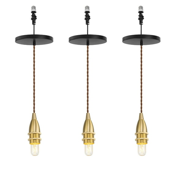 KAYYELAMP 3-Pack Hanging Light E26 Connection Mini E12 Brass Base Vintage 3.2Ft Cord Pendant Lamp Replacement Downlight for Kitchen Island Loft(No Bulb)