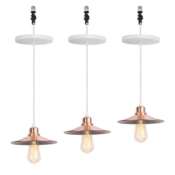 KAYYELAMP 3-Pack Hanging Light E26 Connection Red Copper Shade Rose Gold Base Retro Pendant Lamp Replacement Downlight for Kitchen Island Dining Table Loft(No Bulb)