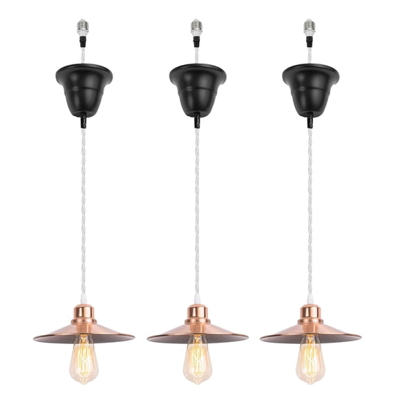 KAYYELAMP 3-Pack Hanging Light E26 Connection Red Copper Shade Rose Gold Base Retro Pendant Lamp Replacement Downlight for Kitchen Island Dining Table Stairs(No Bulb)