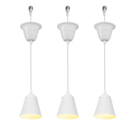 KAYYELAMP 3-Pack Hanging Light E26 Connection White Metal Lampshade E12 Base 3.2Ft Cord Modern Pendant Light Replacement Downlight for Kitchen Island Loft(No Bulb)