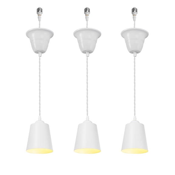 KAYYELAMP 3-Pack Hanging Light E26 Connection White Metal Lampshade E12 Base 3.2Ft Cord Modern Style Pendant Light Replacement Downlight for Kitchen Island Loft(No Bulb)