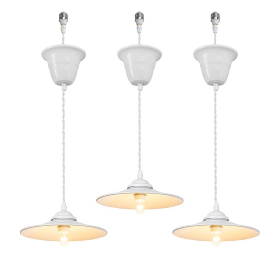 KAYYELAMP 3-Pack Hanging Light E26 Connection White Metal Lampshade E12 Base 3.2Ft Cord Simple Design Pendant Light Replacement Downlight for Kitchen Island Loft(No Bulb)
