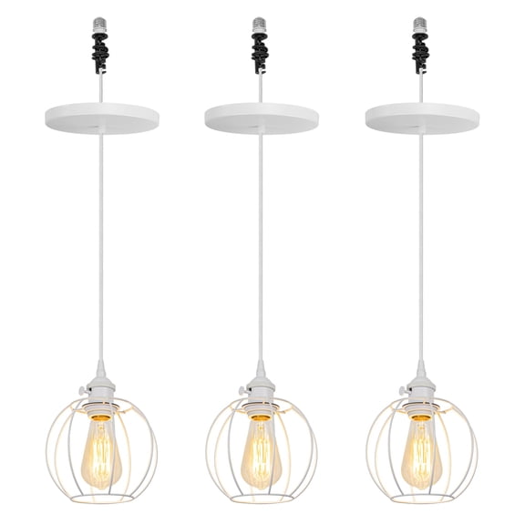 KAYYELAMP 3-Pack Hanging Light E26 Connection White Metal Modern Pendant Lamp Replacement Downlight for Kitchen Island Dining Table Loft(No Bulb)