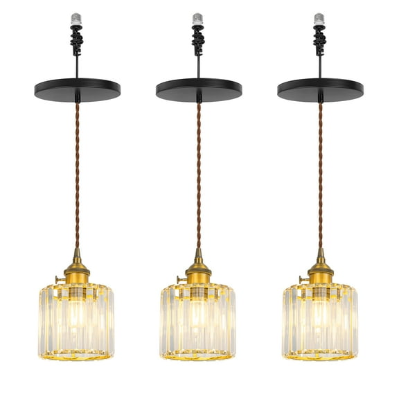 KAYYELAMP 3-Pack Hanging Light Modern Crystal Lampshade Gold Base E26 Connection Pendant Lamp Replacement Downlight for Kitchen Island Dining Table Loft(No Bulb)